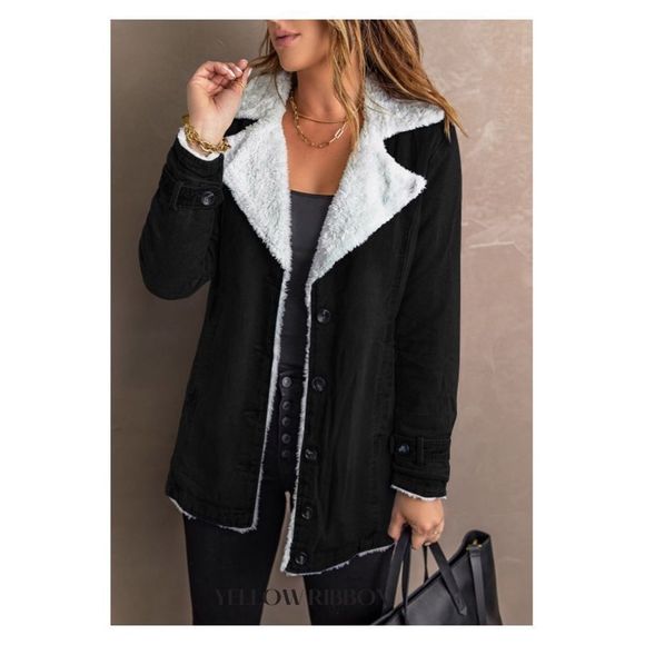 🆕 Black Denim Fleece Jacket - Picture 7 of 7